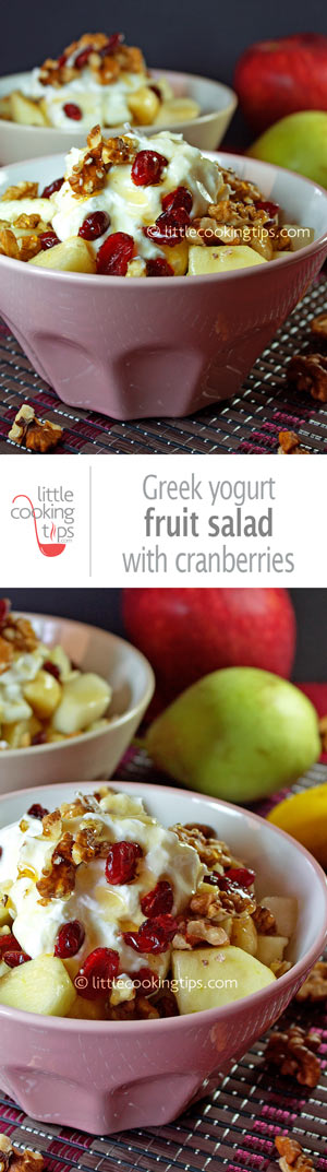 Delicious fruit salad with Greek yogurt and dried cranberries