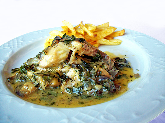 Fish fillet on egg-lemon sauce Fish fillet on egg-lemon sauce