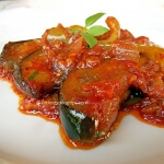 Eggplants and peppers with basil